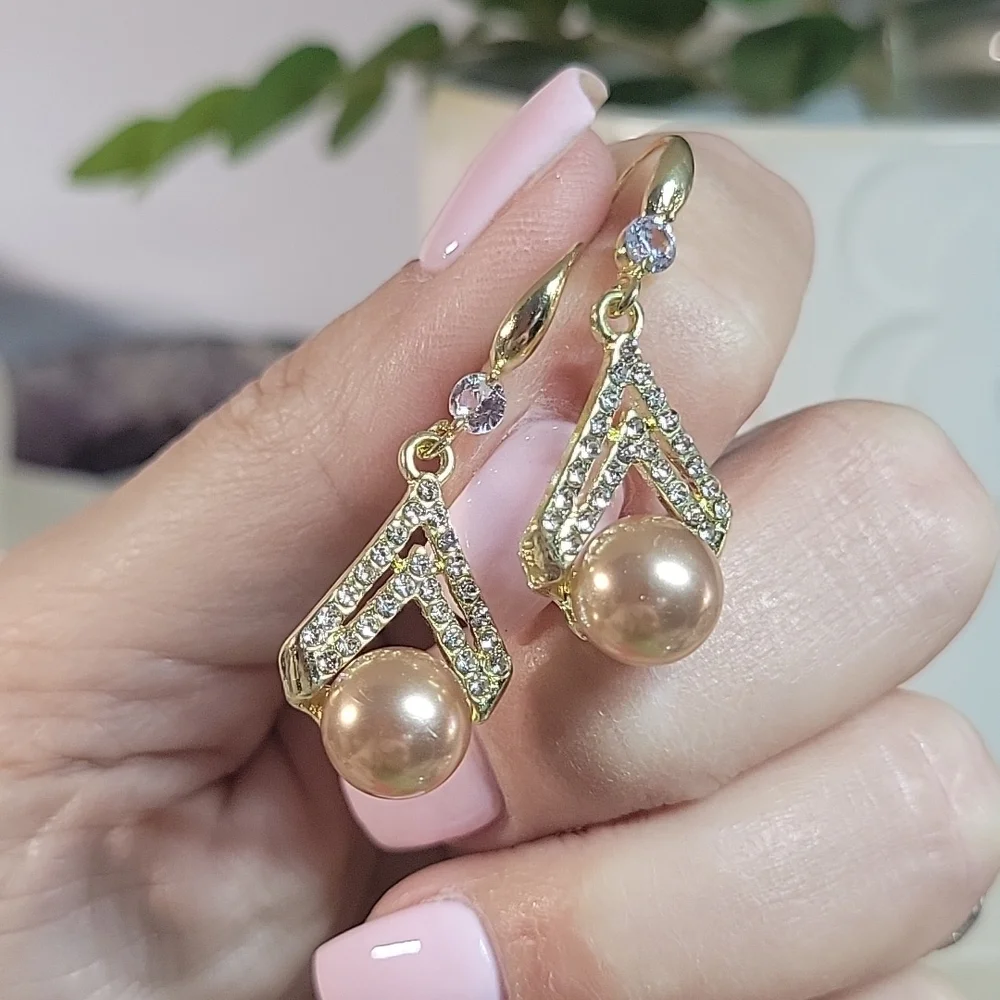 Chocolate Pearl CZ Drop Earrings, S925 wires - Picture 4 of 9